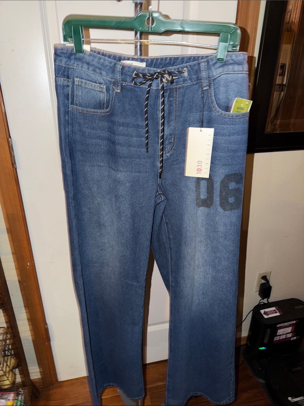 Women's Blue Flare Jeans with Drawstring Waist